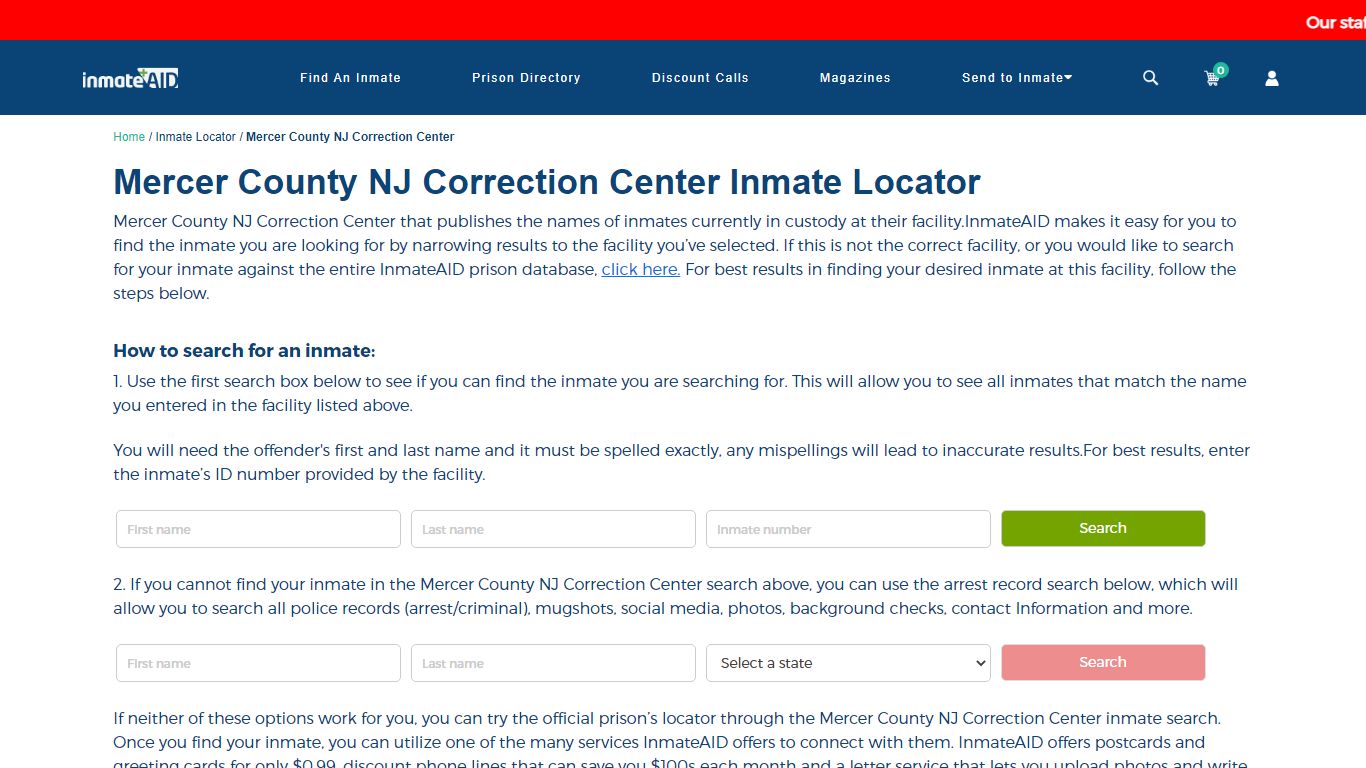 Mercer County NJ Correction Center Inmate Locator