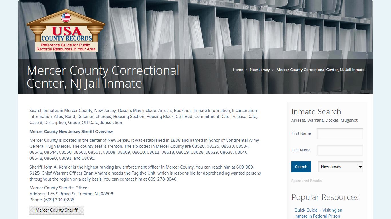 Mercer County Correctional Center, NJ Jail Inmate | Name ...